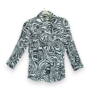 Le Caviar Women's Animal Zebrah Print Long‎ Sleeve Blouse - Small 3/4 Sleeve